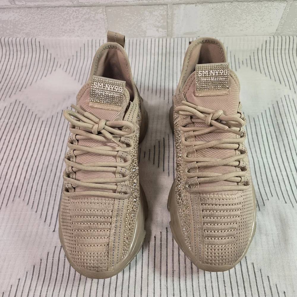 Steve Madden Women's Maxima Glam Beige Sneakers size 9 Used w/ Box